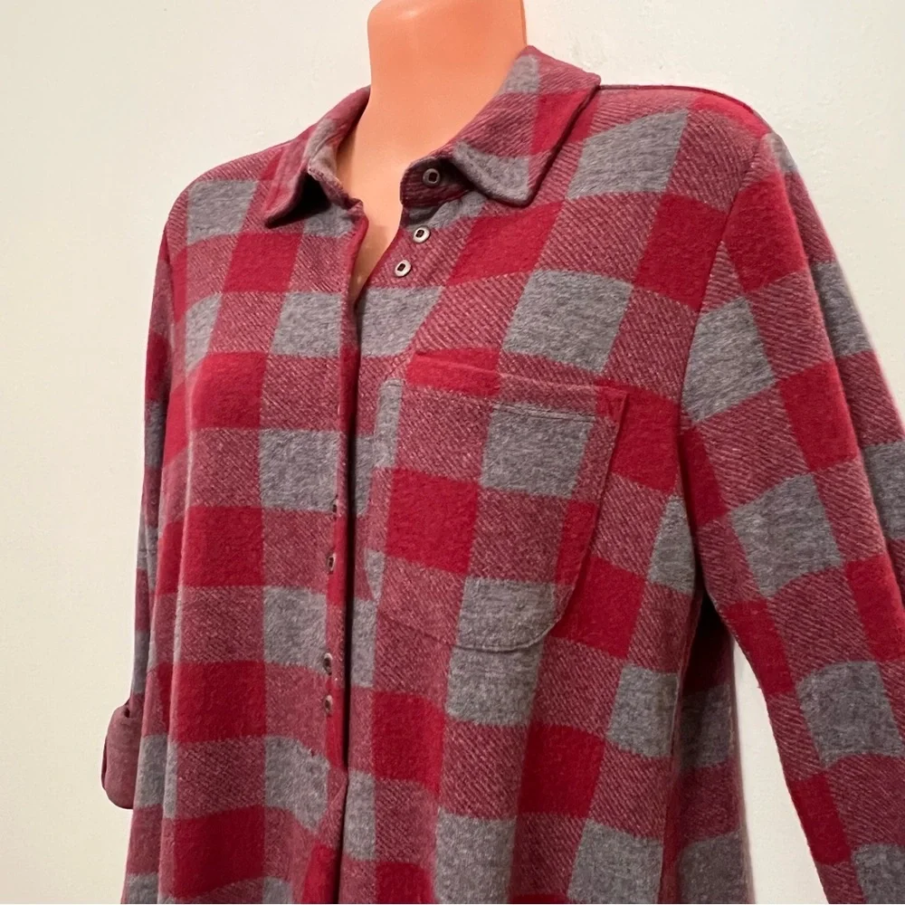 Soft Surroundings Red Gray Plaid Women's Tunic Top Cottagecore Country - Picture 5 of 13